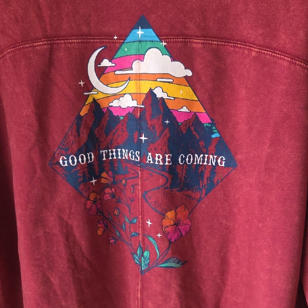 PRETTY REBEL Maroon Graphic Sweatshirt Sz L NWT Soft Cotton Blend Granola Girl - Picture 3 of 13